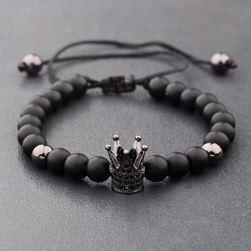 DOUVEI 6mm Pave Zircon Crown Weaving Bracelet Charm Men Black Matte Bracelets For Women Dropshipping ABL007