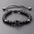 DOUVEI 6mm Pave Zircon Crown Weaving Bracelet Charm Men Black Matte Bracelets For Women Dropshipping ABL007
