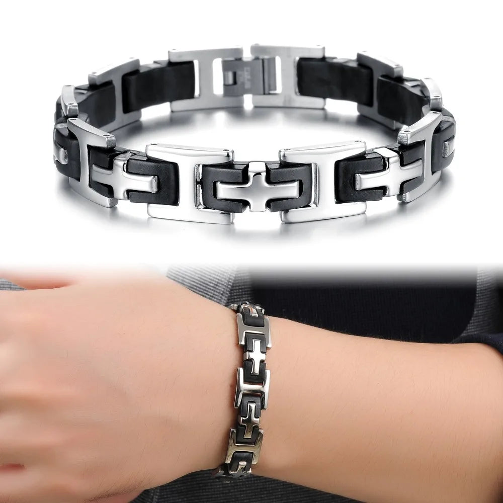 Classic Men's Cross Bracelets 316L Stainless Steel Silicone Bracelet for Man Male Jewelry Friendship Men's Bangles On