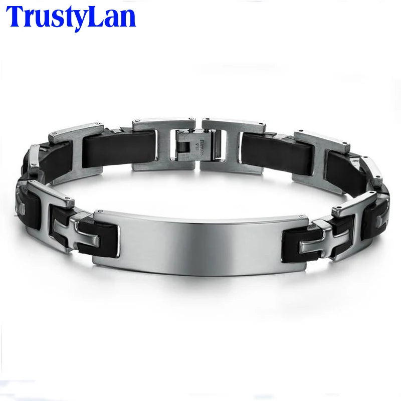 Religious Cross Men's Bracelets & Bangles Stainless Steel Black Silicone ID Bracelets for Man Boys Male Jewelry Gifts