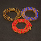 THE BLING KING  1 Row Tennis Chains Necklace For Men Iced Blue/Red/Black Colored Rhinestones Link Choker Hiphop Jewelry