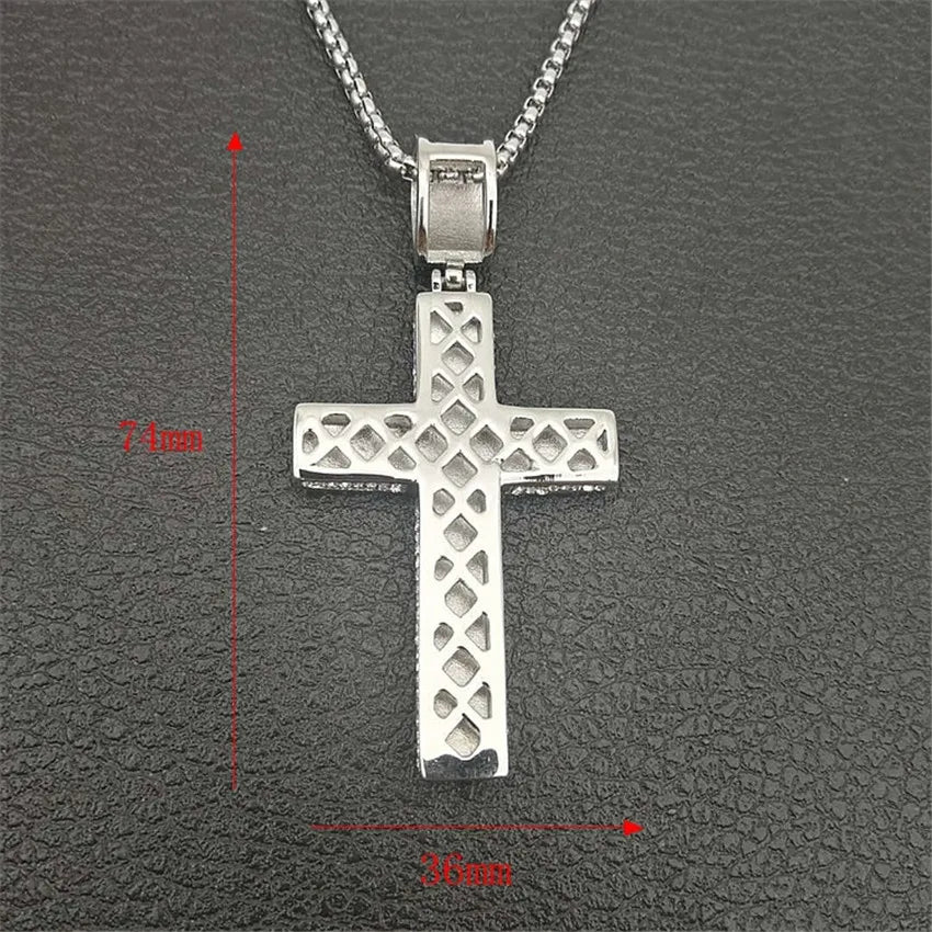 Iced Out Chain Big Cross Pendant Necklace Stainless Steel CZ Cross Necklaces Bling Cubic Zircon Men's Hip Hop Jewelry XL1134
