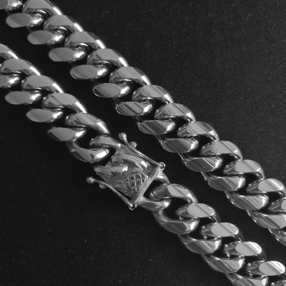 Qmzchentrendy 14mm Stainless Steel Polishing Gold Silver Plated Curb Cuban Chain Necklaces Boy Hip hop Dragon Clasp Men jewelry