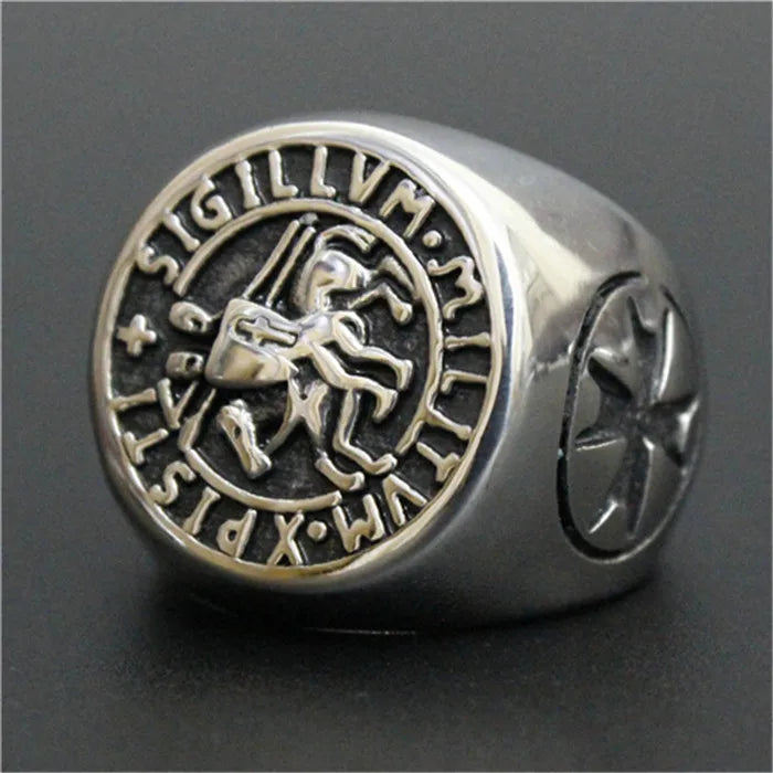 Knights Templar Seal Horse Rider Ring — 316L Stainless Steel