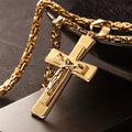 Men's Necklace Big Jesus Cross Pendant & Chain Men Gold Color Stainless Steel Christian Crucifix Necklace Male Religious Jewelry