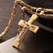 Engraved Jesus Cross Pendant Necklace — Gold