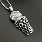 Hip Hop Stainless Steel Iced Out Pave Cubic Zirconia Basketball Basket Pendant With Chains Gold Color Hip Hop Necklace