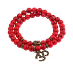 Buddha Head Beaded Bracelet — Black Stone Beads, Bronze-Tone