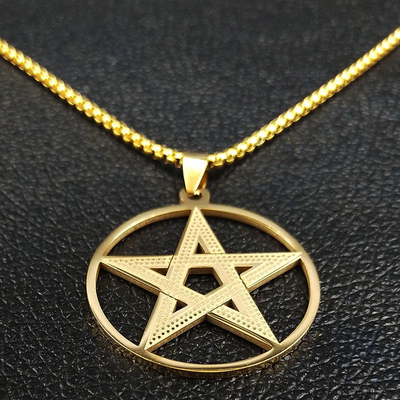 Pentagram Pendant Necklace — Gold Stainless Steel