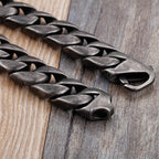 Vintage Black Stainless Steel Bracelet for Man Men's 15MM Wide Curb Link Chain Bracelets Bangles Armband Jewelry
