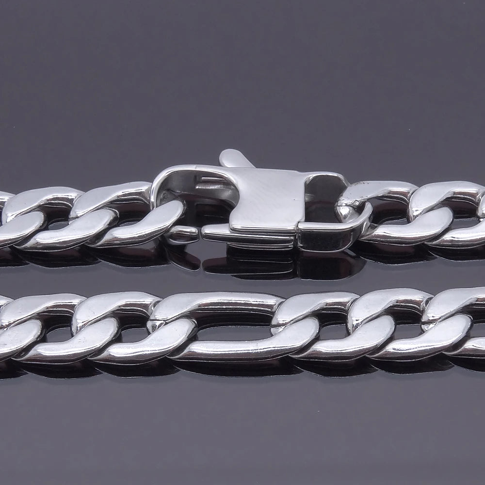 10mm 18'' - 36'' inches Customize Length Mens High Quality Stainless Steel Necklace Figaro Chain Fashion Punk Jewerly