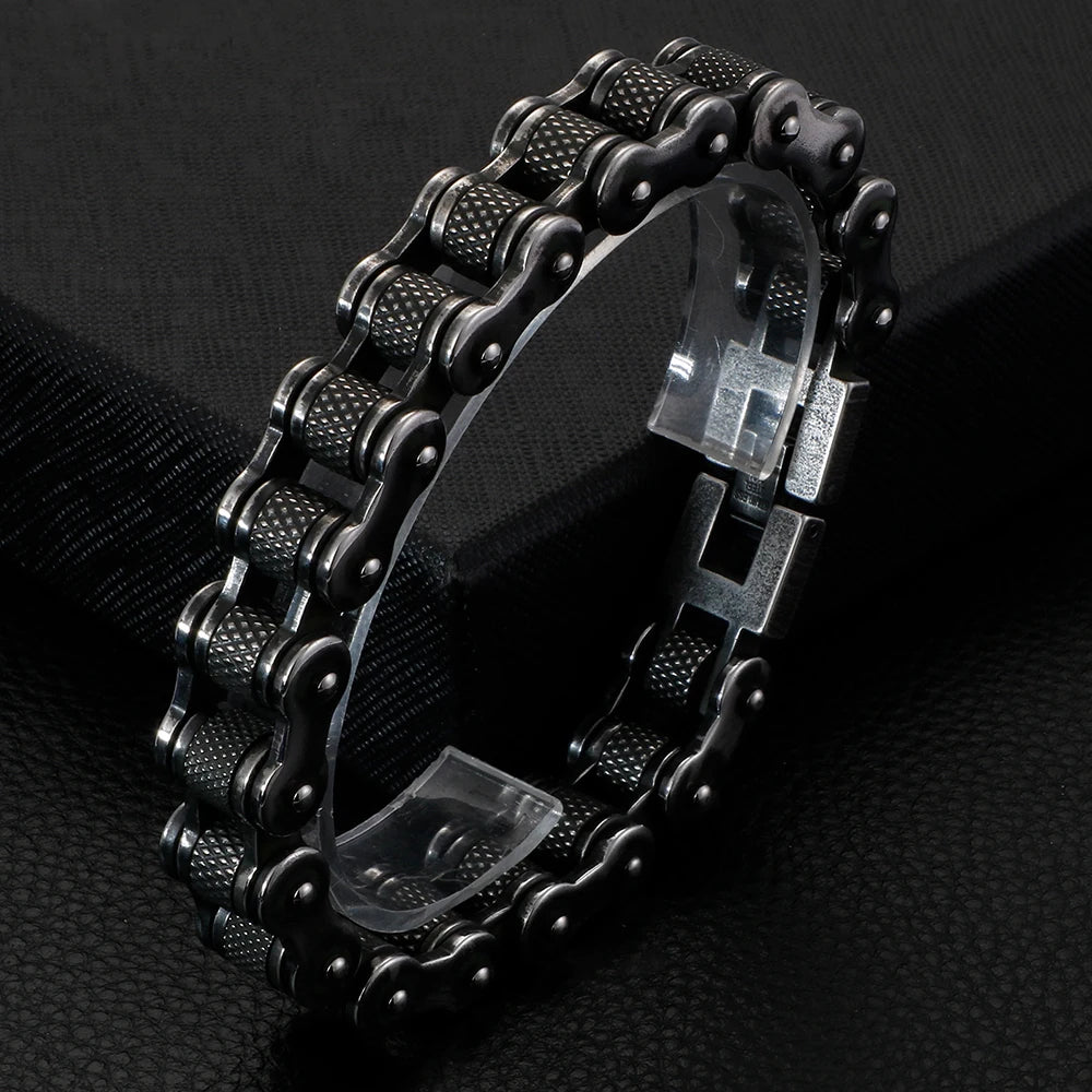 Retro Stainless Steel Motorcycle Chain Bracelet Men 13MM Width Rock And Roll Men's Bracelets On Hand Male Jewelry