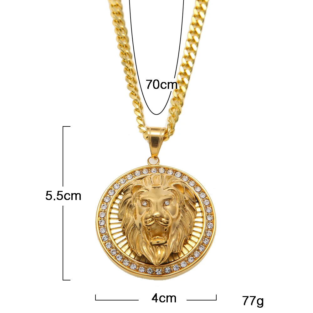 Iced Out Lion Head Pendant — Gold