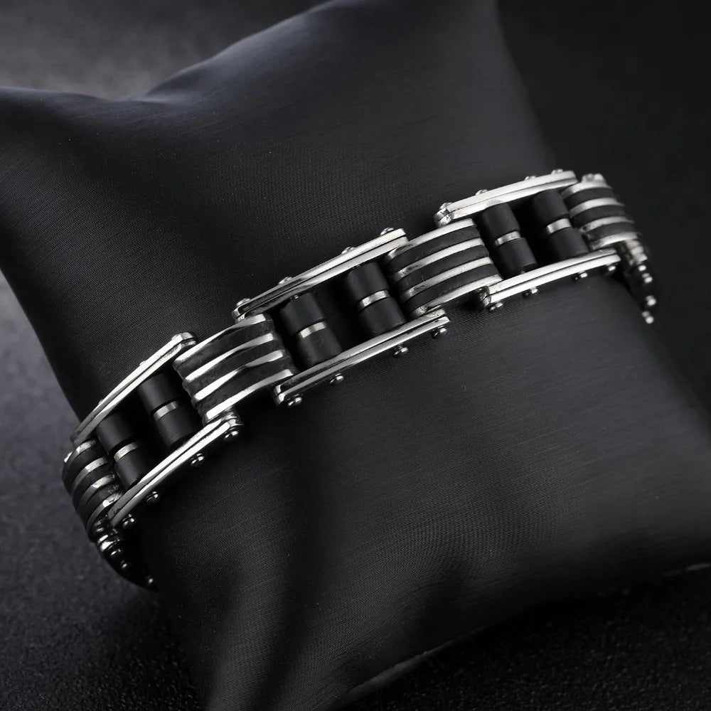 Cool 13MM Width Black Silicone Chain Man Bracelet Homme High Quality Stainless Steel Male On Hand Wrist Jewelry Items