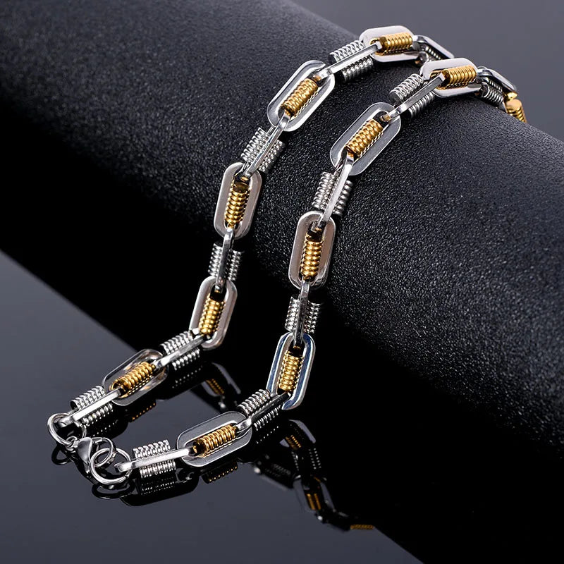 Black Choker Necklace Men Never Fade Gold Color 316L Stainless Steel 55CM Mens Long Chain Necklace Best Friends Boys