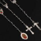 6mm Hematite Rosary Long Chain Bead Necklace Male Ms. Prayer Catholic Rosary Jesus Christ Cross Pendant Jewelry