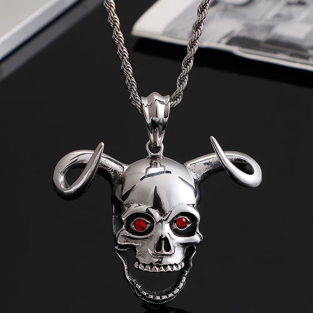 Punk Stainless Steel Animal Necklace For Men Cool Cow Horn & Skull Head Necklaces & Pendants Jewelry Making Boys'