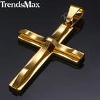 Dropshipping Cross Pendant Necklaces For Men Black Gold Color Silver Color Stainless Steel Charm Chain Male Hip Hop Jewelry KP52