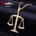 Balance Libra Scale Pendant Bling Rhinestone Crystal Men Hip Hop Necklace Punk Jewelry Street Rock