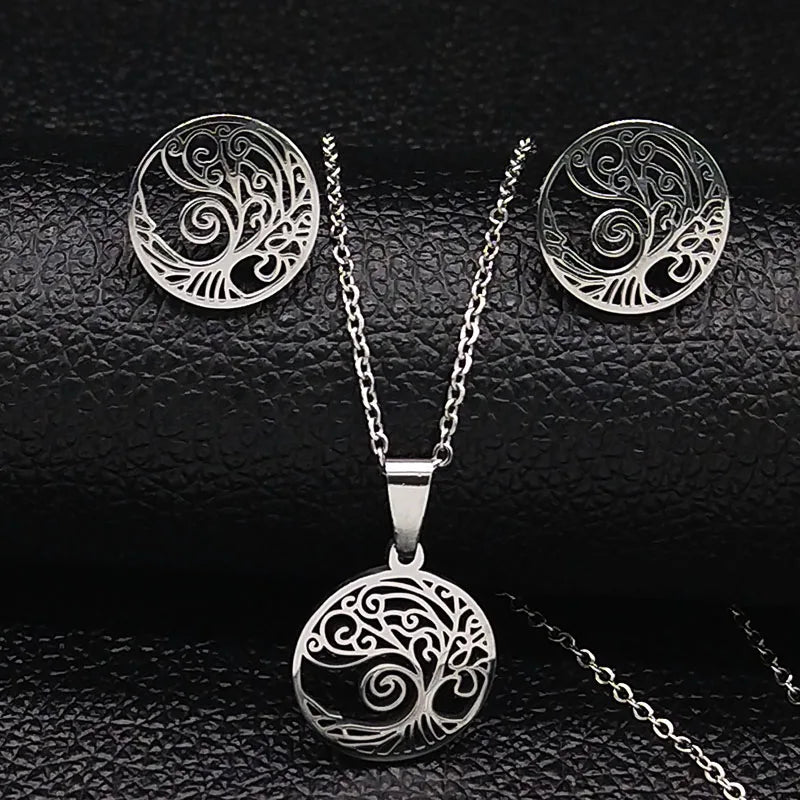 Tree of Life Set Necklace — Gold Stainless