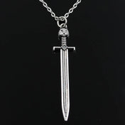 Sword Cat Cross Pendant Necklace — Silver-Tone Zinc Alloy