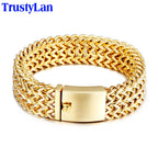 Gold Color Stainless Steel Bracelet Men 18MM Double Row Franco Curb Chain Men's Bracelets & Bangles Mannen Armband