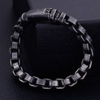 Solid Black Stainless Steel Men Bracelet Vintage Jewelry 9MM Wide Chain Link Friendship Men's Bracelets & Bangles For