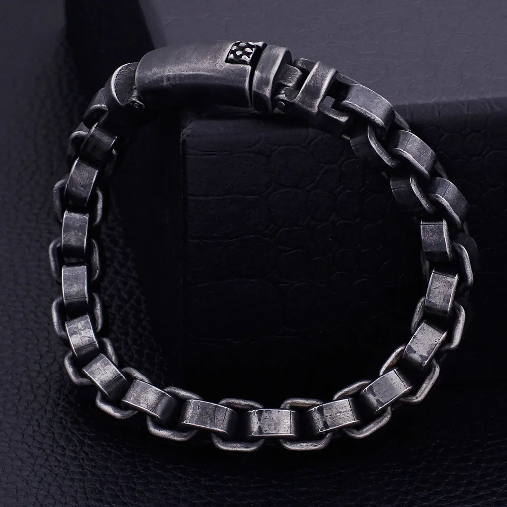Solid Black Stainless Steel Men Bracelet Vintage Jewelry 9MM Wide Chain Link Friendship Men's Bracelets & Bangles For