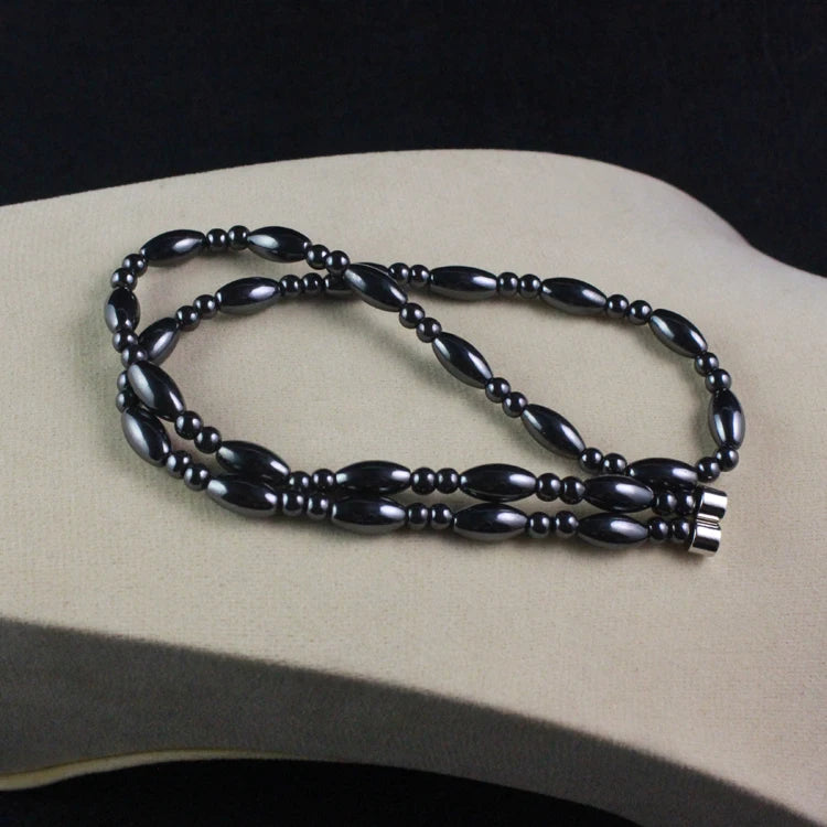 Magnetic Hematite Oval Bead Necklace — Zinc Alloy, 6x12mm