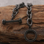 Vintage Men's Black Stainless Steel Link Chain Bracelets For Man 7.5" Barbell Shape Friendship Boys Bracelets & Bangles
