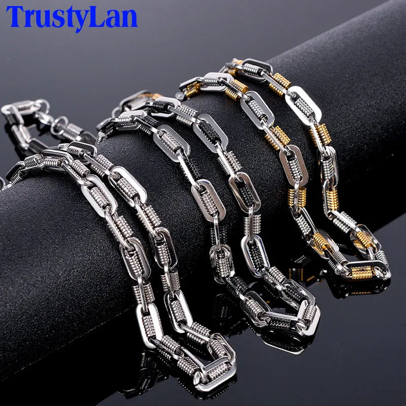 Black Choker Necklace Men Never Fade Gold Color 316L Stainless Steel 55CM Mens Long Chain Necklace Best Friends Boys
