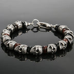 Gothic Stainless Steel Ghost Skull Heads Beads Bracelet for Men 8MM Natural Stone Men‘s Beaded Bracelets Rock Skeleton