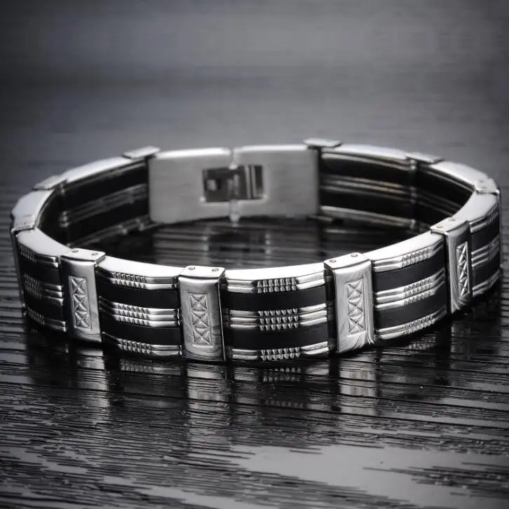 316L Stainless Steel Man Bracelet for Men Men's Silicone Bracelets & Bangles Fashion On Hand Chain Jewellery Adjustable