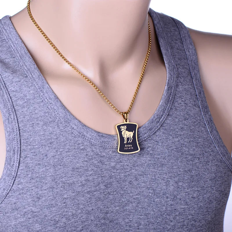 Scorpio 12 Constellations Necklace Birthday Gifts Gold Color Stainless Steel Amulet Pendant Zodiac Sign Jewelry Collier