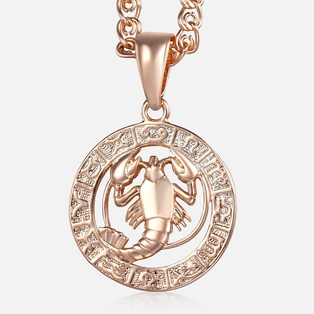 12 Zodiac Sign Constellations Pendant Necklace For Women Men 585 Rose Gold Color Necklace Birthday Gifts Drop Shipping