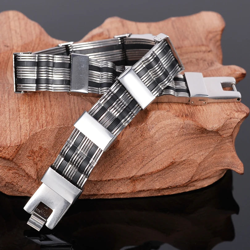 316L Stainless Steel Man Bracelet for Men Men's Silicone Bracelets & Bangles Fashion On Hand Chain Jewellery Adjustable