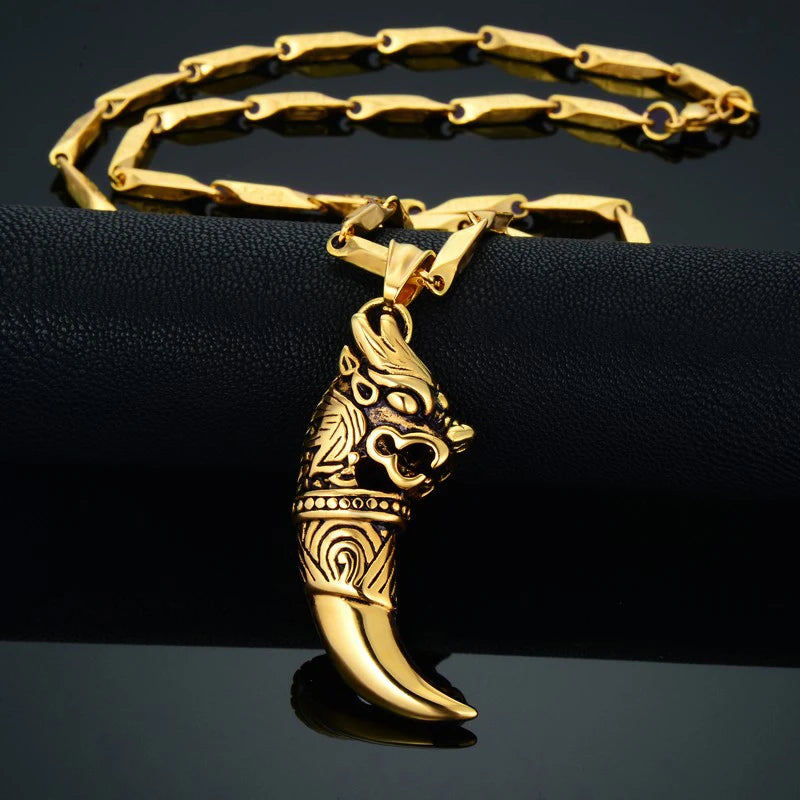 Dragon Wolf Tooth Pendant Necklace — Gold