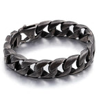 Vintage Black Stainless Steel Bracelet for Man Men's 15MM Wide Curb Link Chain Bracelets Bangles Armband Jewelry