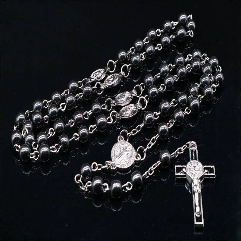 New Rosary 6mm hematite mineral Rosary necklace hematite Rosary chain jewelry with hematite beads
