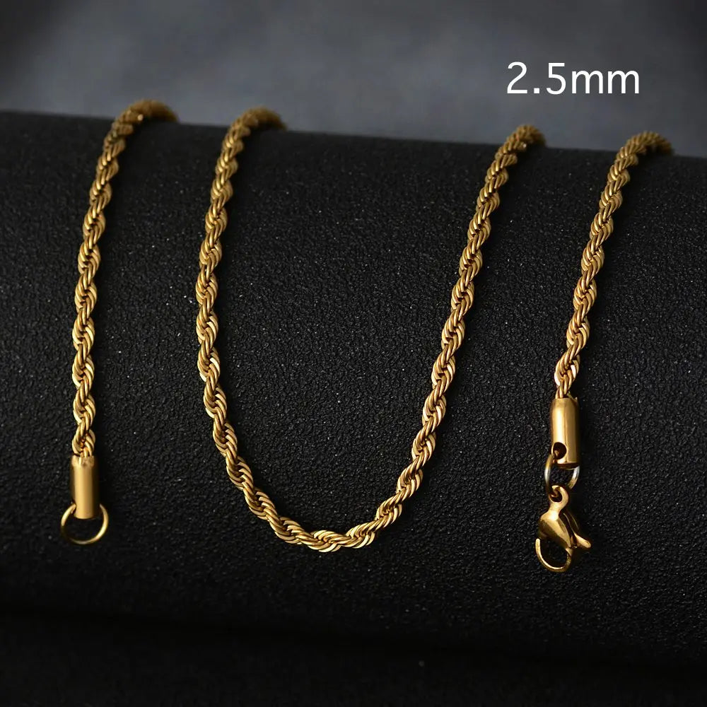 50cm New Fashion Stainless Steel Chain 1.2-3mm Silver Color Rose Gold Necklace Jewelry Vacuum Plating Accessories Chokers Collar