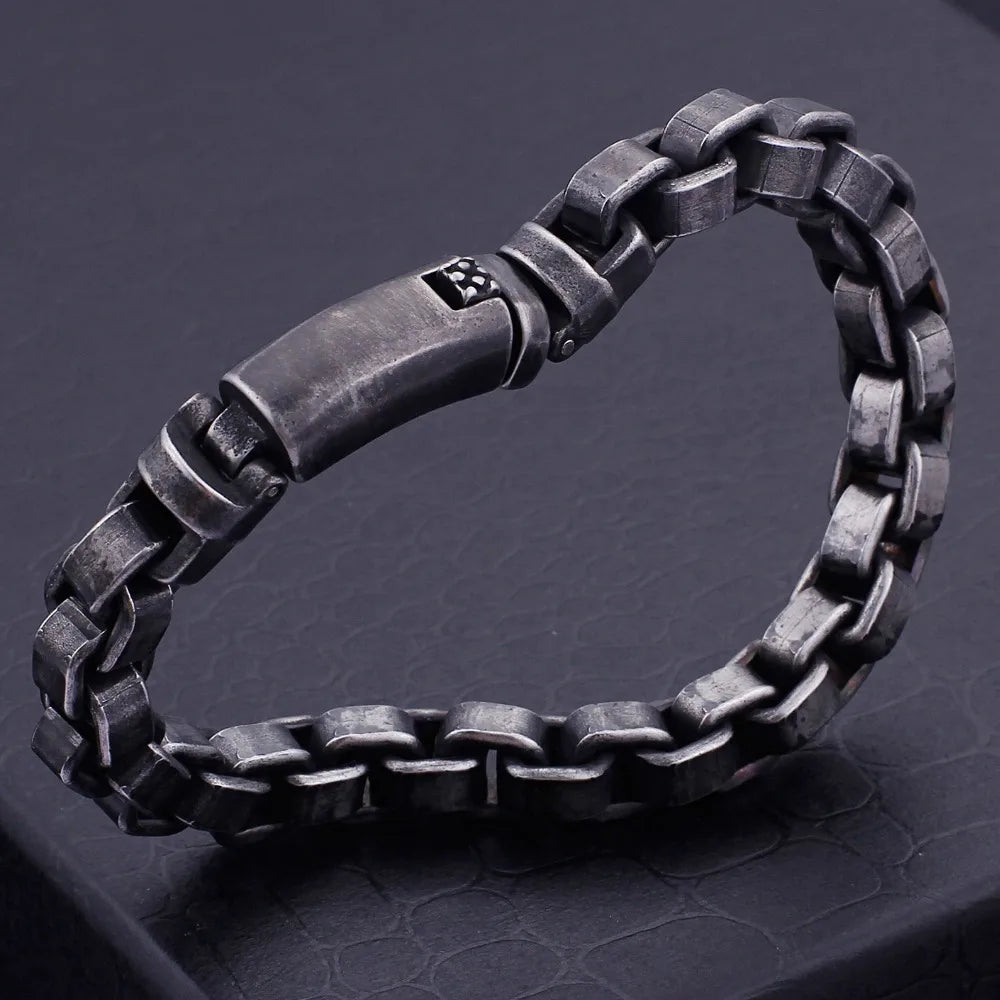 Solid Black Stainless Steel Men Bracelet Vintage Jewelry 9MM Wide Chain Link Friendship Men's Bracelets & Bangles For