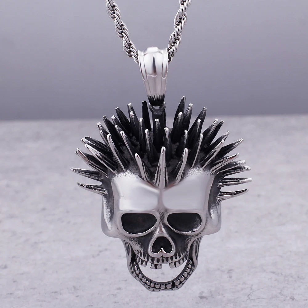 Punk Rocker Gothic Skeleton Skull Pendant Necklace For Man Cool 316L Stainless Steel Biker Jewelry On Neck Jewelry