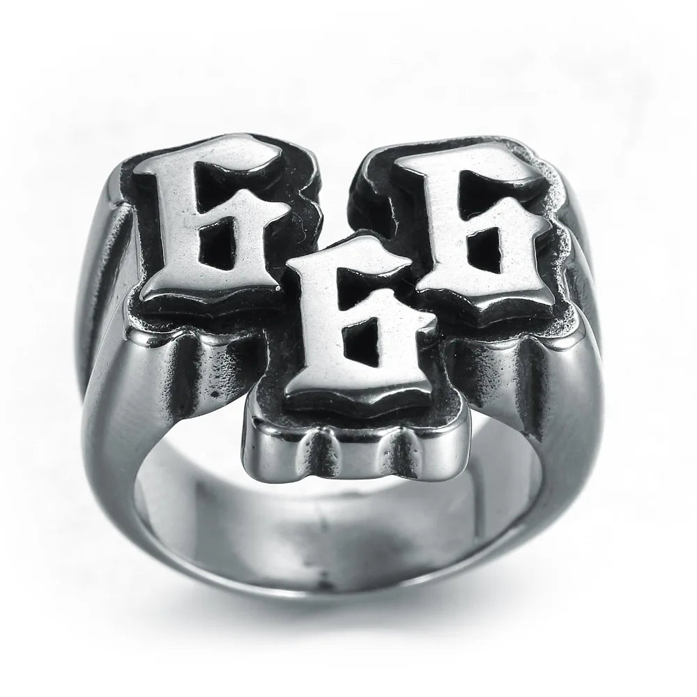 European And American Men's Punk Stainless Steel Digital 666 Ring Jewelry