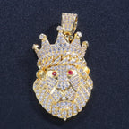 Hip Hop CZ Zircon Paved Bling Iced Out Crown Lion Animal Pendants Necklace for Men Rapper Jewelry Gold Color Drop