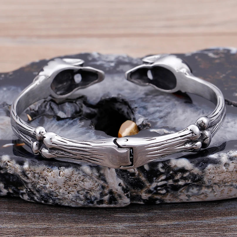 Gothic Skull Head Cuff Bangle Bracelet For Man Punk Rock On Hand Accessories Halloween Boys Bracelets Engraved Biker