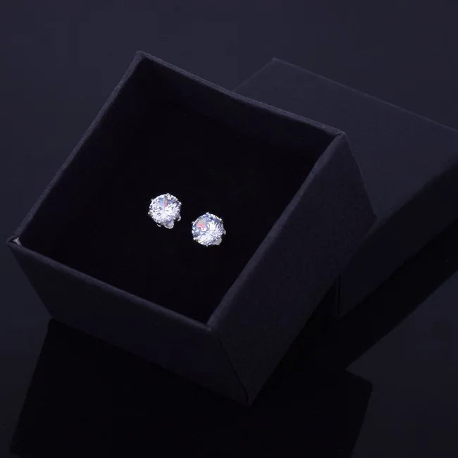6mm/8mm AAA Zircon CZ Round Stud Earrings Hip hop Jewelry Men Copper Material Iced Bling Push-back