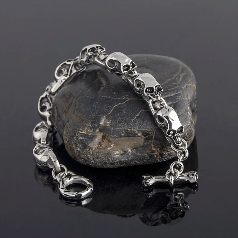 Solid Stainless Steel Men's Bracelets Punk & Hippe's 9MM Skulls Ghost Chain Bracelet Man Masculine Halloween Jewelry