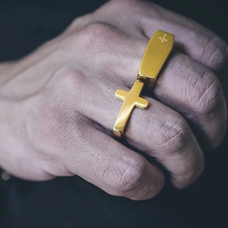 Cross Two-Tone Ring — Stainless Steel
