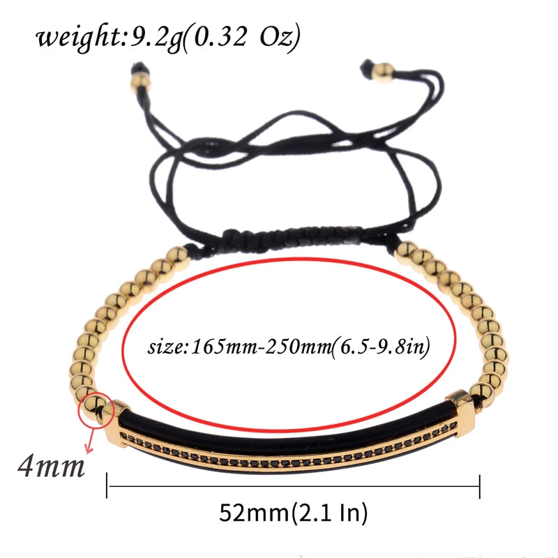 2020 Classic Luxury CZ Black Zircon Long Tubes&4MM Copper Beads Macrame Men Bracelets&Bangles For Women Jewelry Bileklik