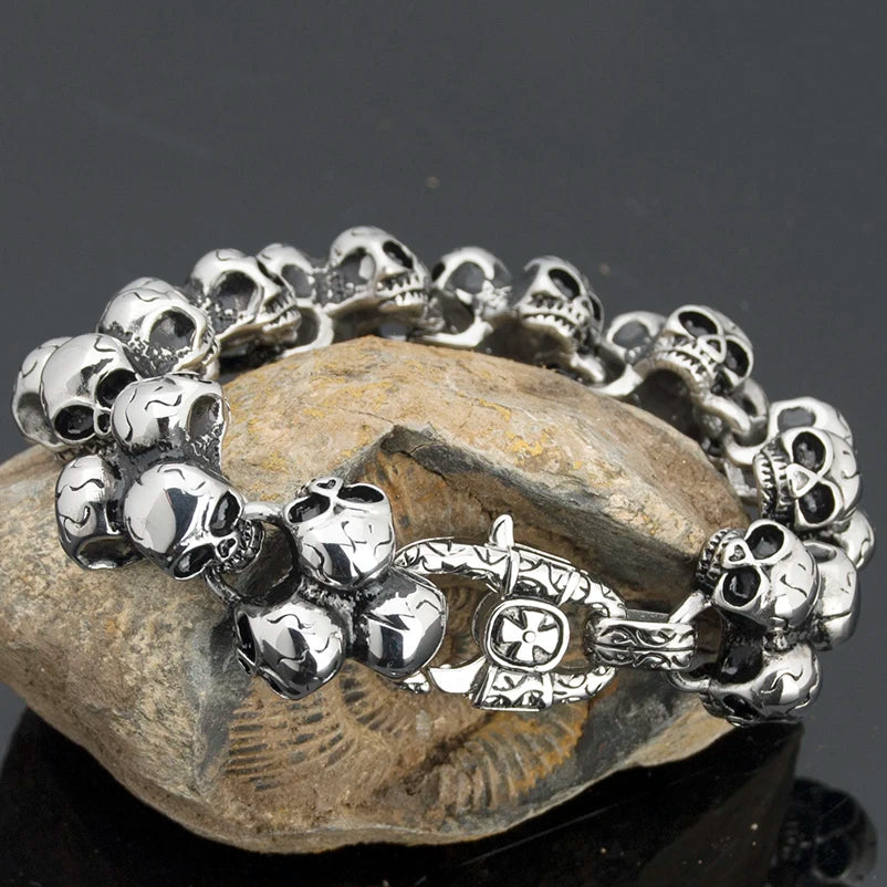 Solid Stainless Steel Death Head Bracelet Men Skull Gothic Bikers Jewelry Punk Rock Men's Bracelets & Bangles Mannen